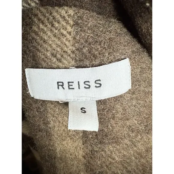 Reiss Cortez Wool Blend Plaid Overshirt Flannel Brown S - Picture 14 of 15